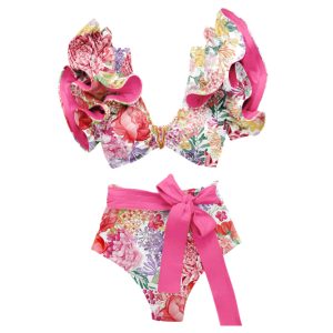 Maillot de Bain Floral Taille Haute à Nœud